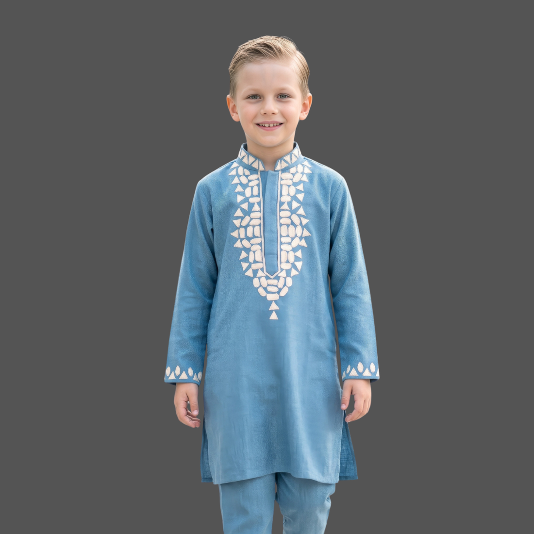 Boy's Stylish Embroidered Kurta Pajama Set Blue