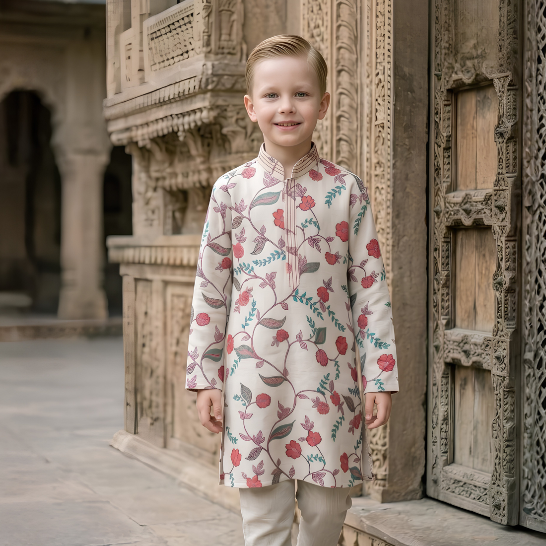 Digital Print Kurta And Pyjama Set For Boys