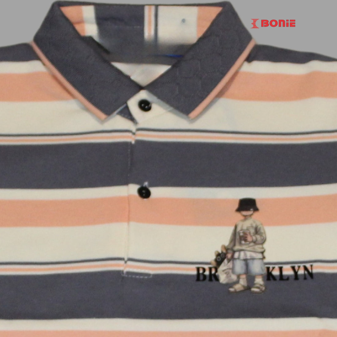 Peach- Striped Polo Collar Pure Cotton Slim Fit T-shirt