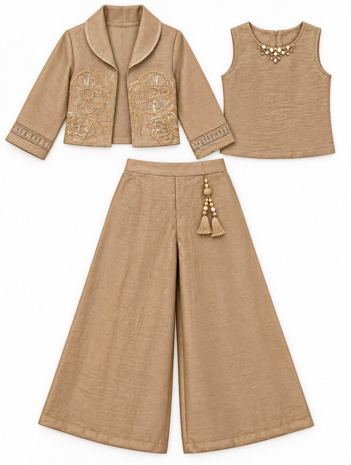 Girls Fawn Embellished Palazzo Set with Jacket