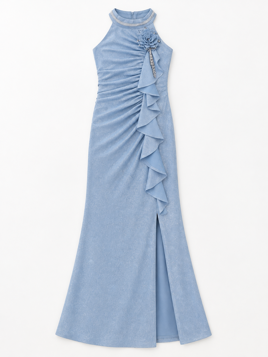 Girls Blue Halter Neck Party Gown