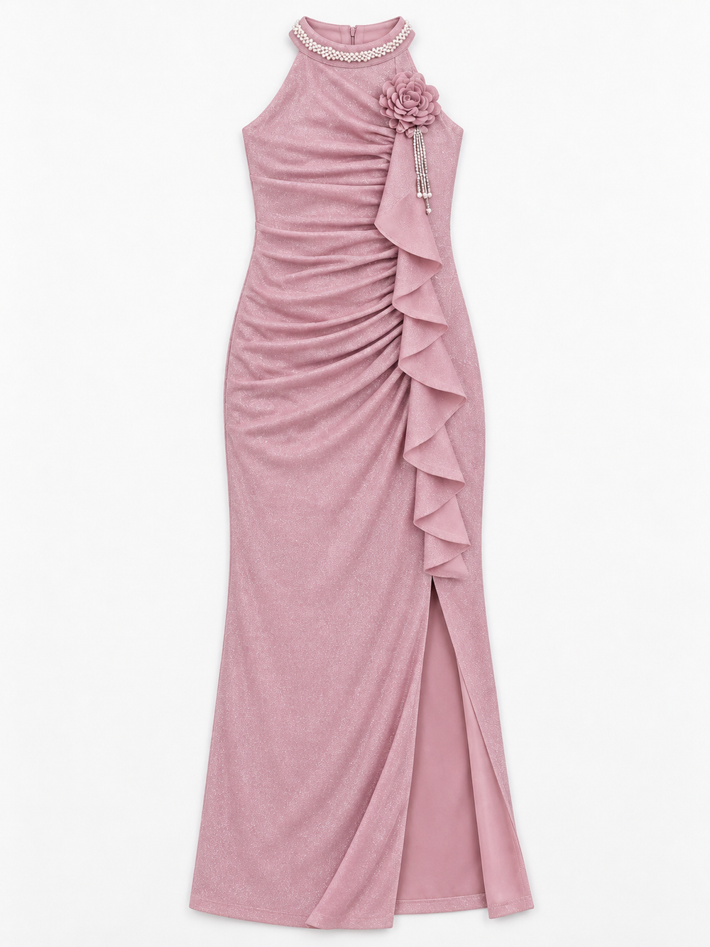 Girls Pink Halter Neck Party Gown