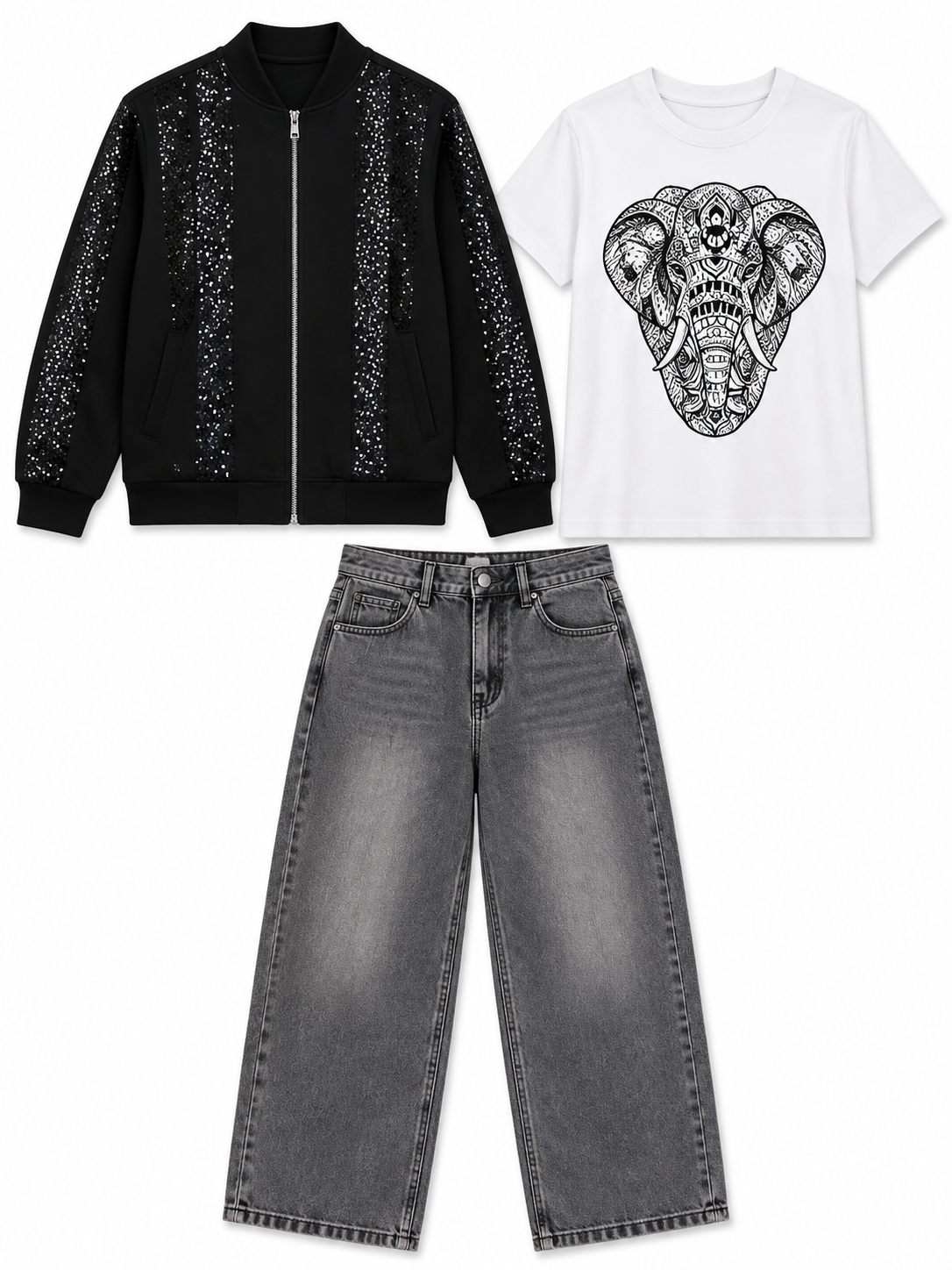 Boys Black Embellished Jacket with T-Shirt