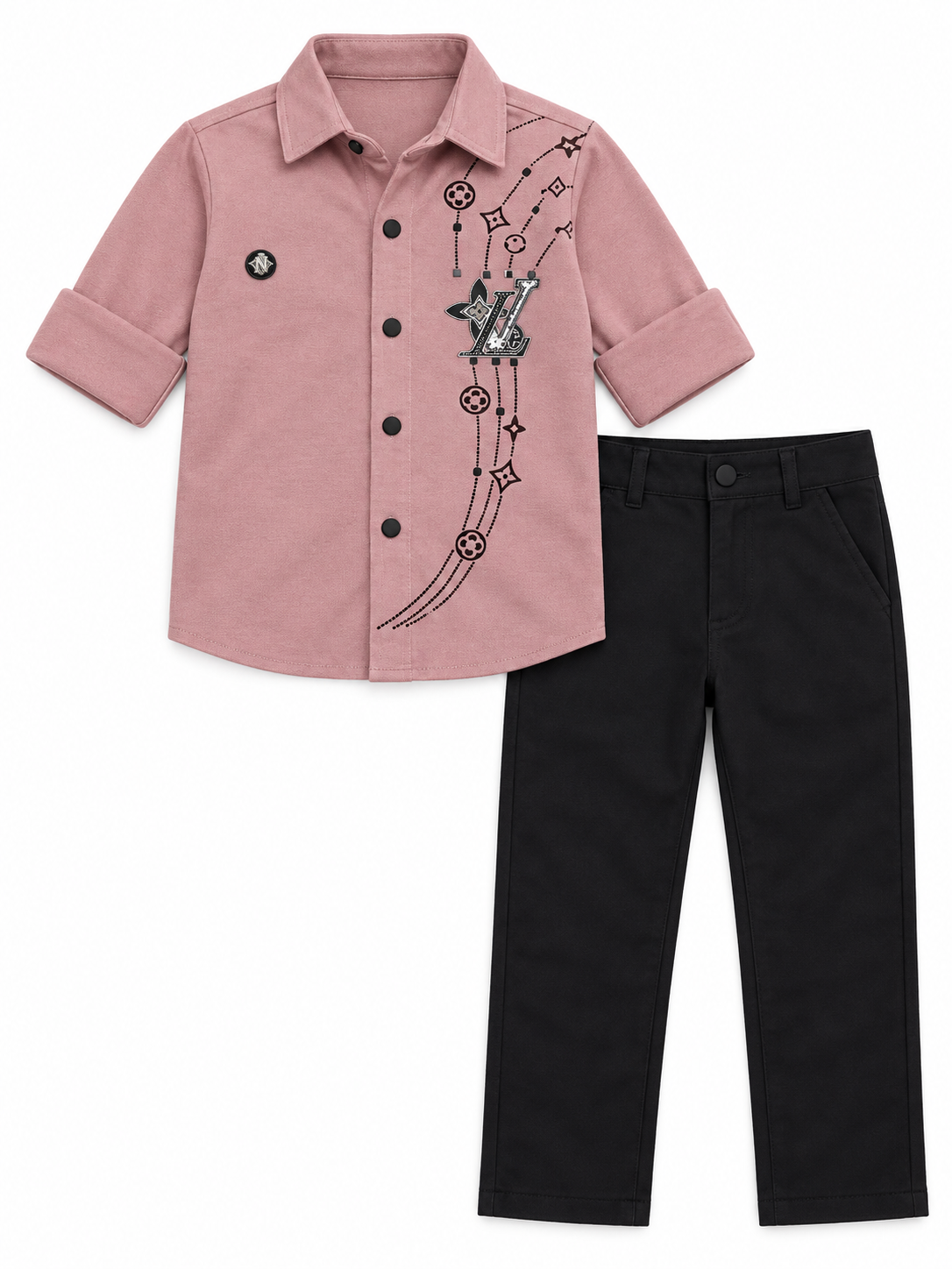 Boys Pink Full Sleeve Shirt and Pants Set