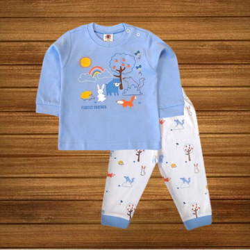 Zero Interlock Knit Full Sleeves Animal Printed T-Shirt & Lounge Pant Set - Light