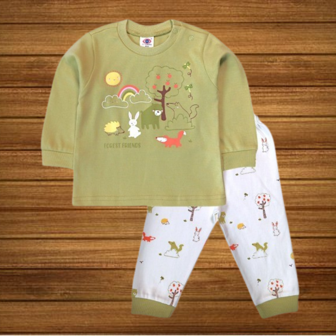Zero Interlock Knit Full Sleeves Animal Printed T-Shirt & Lounge Pant Set - Light