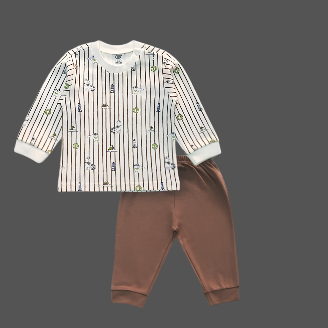 Zero Knitted Full Sleeves T-Shirt & Pajama Leeging Suit Brown