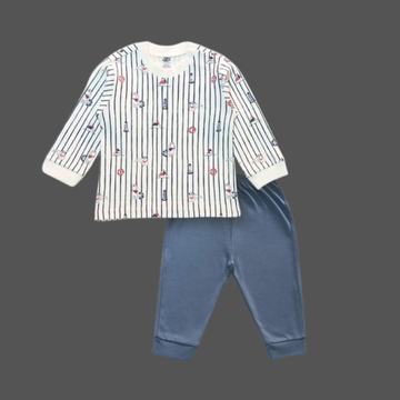 Zero Knitted Full Sleeves T-Shirt & Pajama Leeging Suit Blue