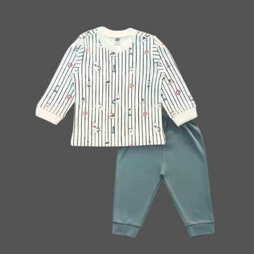 Zero Knitted Full Sleeves T-Shirt & Pajama Leeging Suit Green