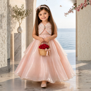 Peach Shimmer Party Wear Gown For Girls