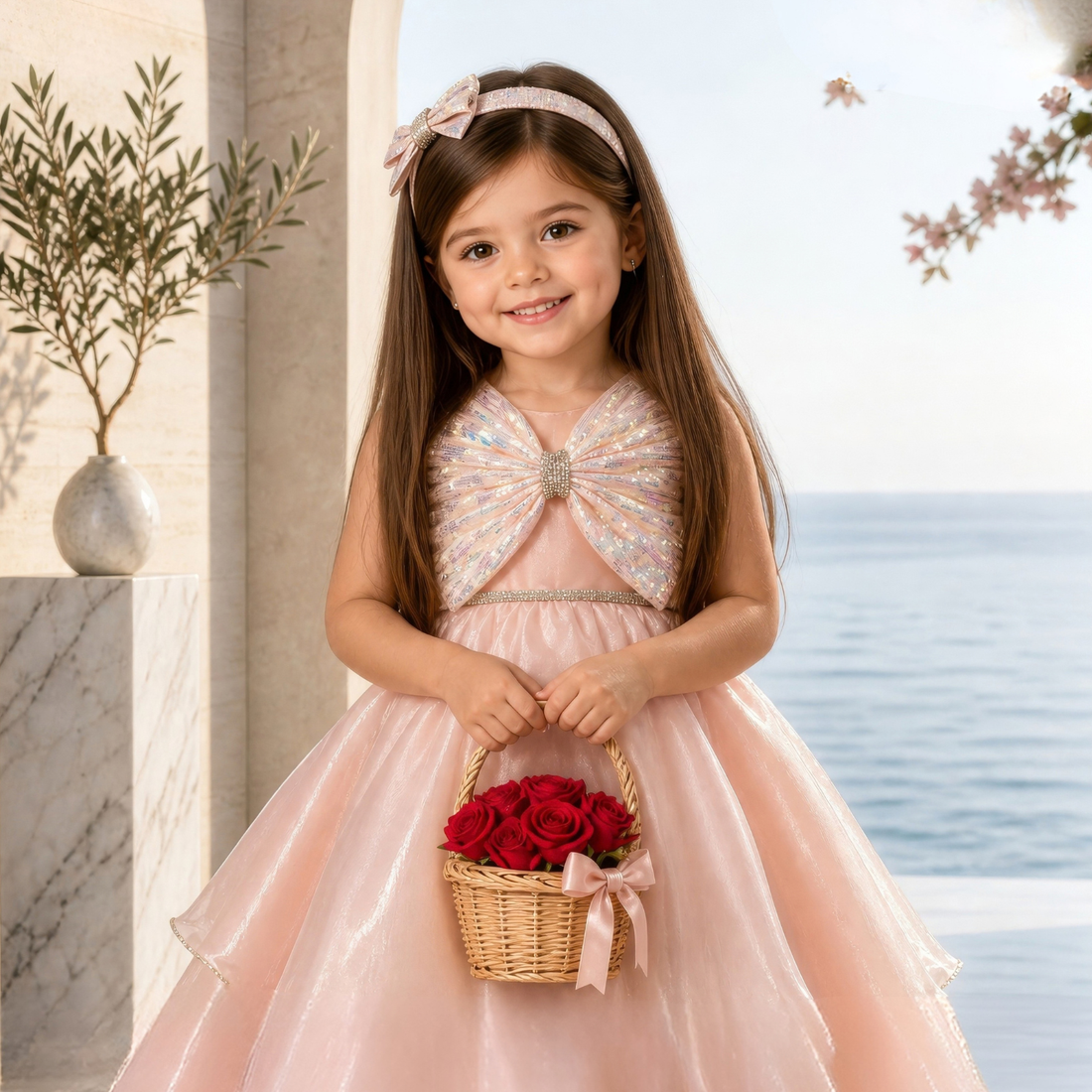 Peach Shimmer Party Wear Gown For Girls