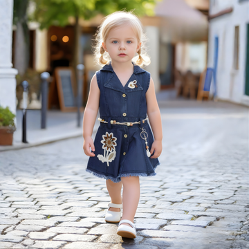 Stylish Girls Denim Knee Length Frock