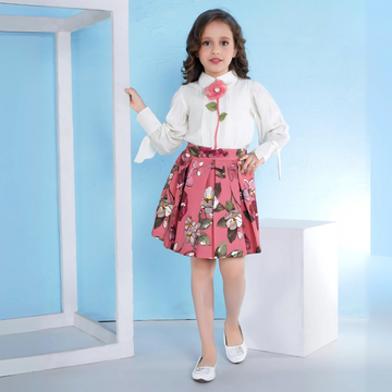 Girls Stylish Floral Print Skirt with Top
