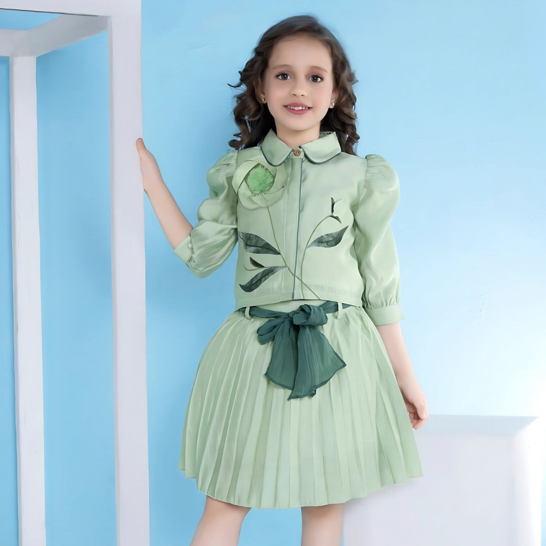 Girls Stylish Floral Print Skirt with Top