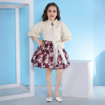 Girls Stylish Floral Print Skirt with Top