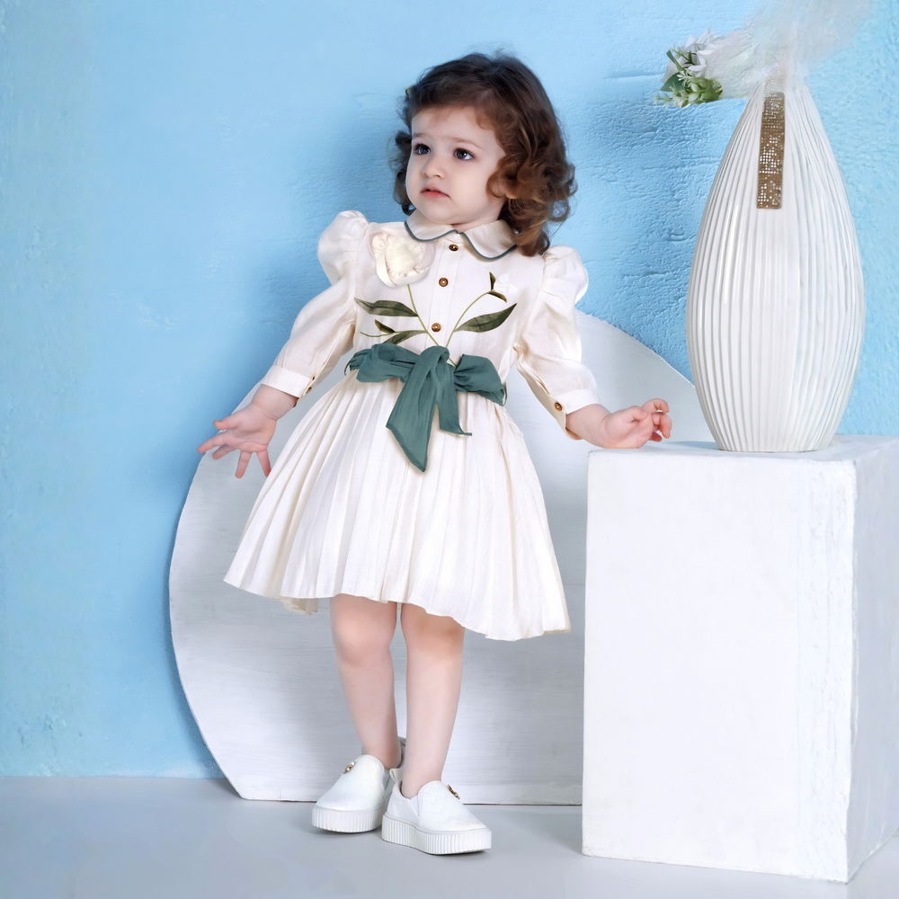 Girls Floral Print Frock with Belt