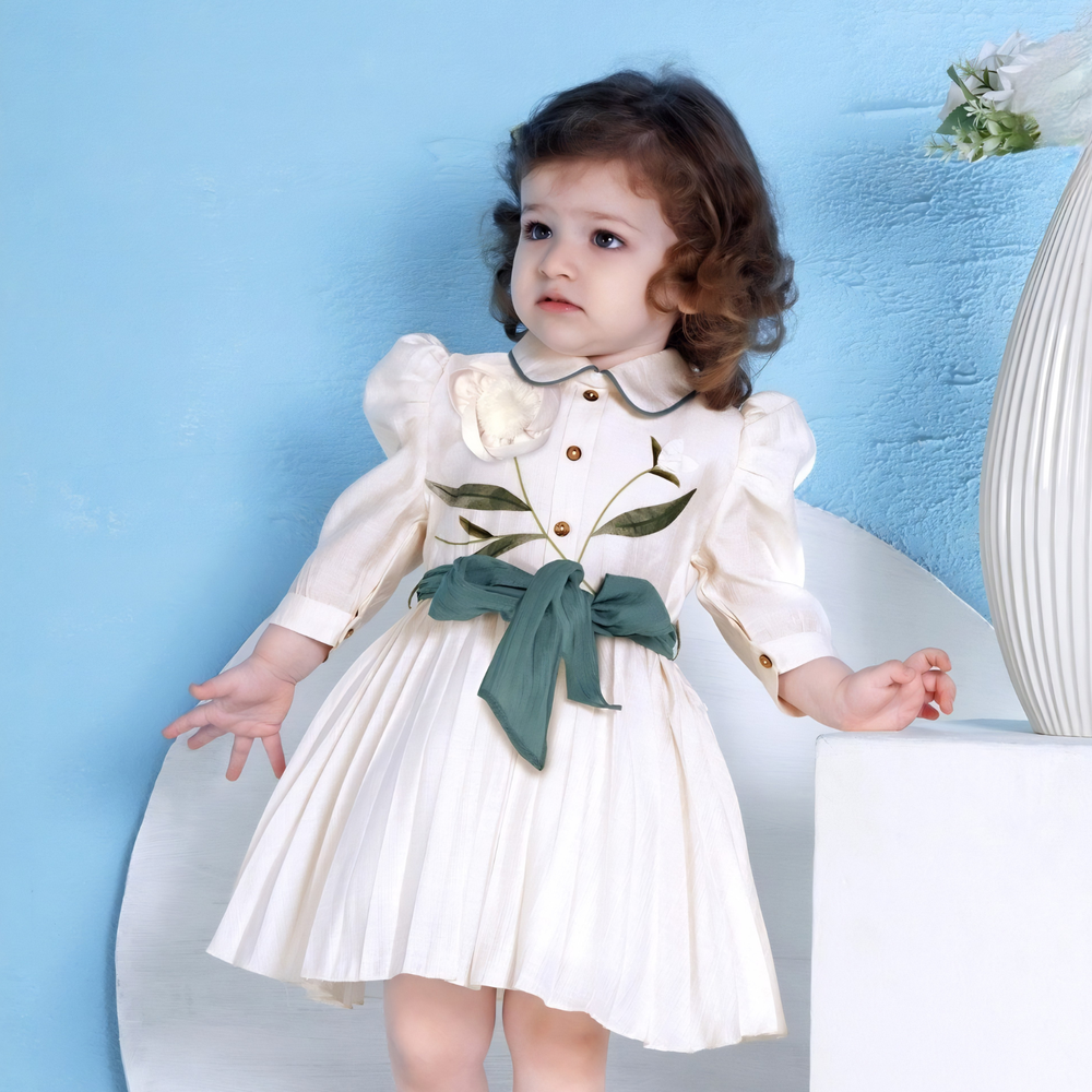 Girls Floral Print Frock with Belt