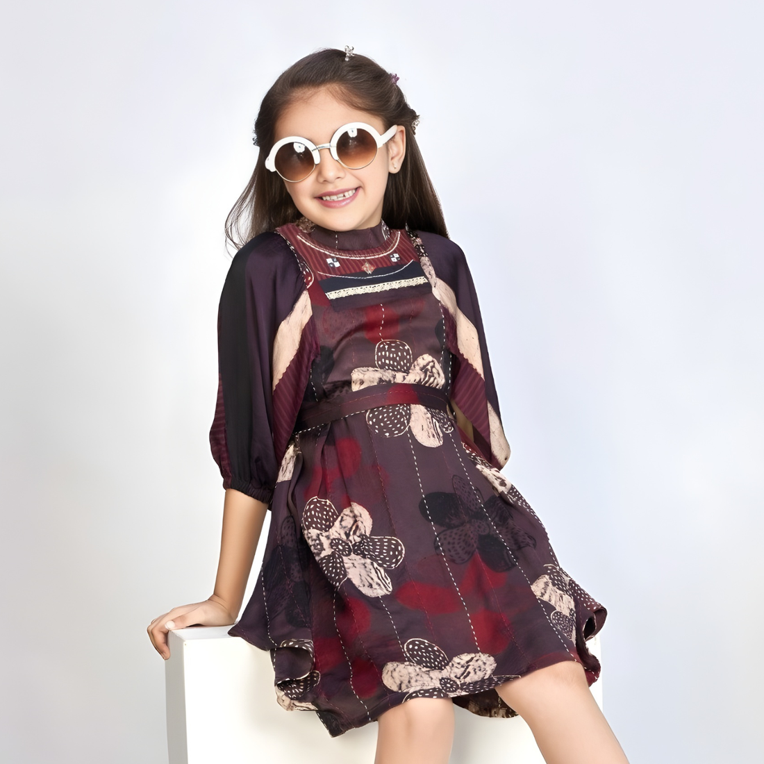 Girls Purple Floral Print Frock