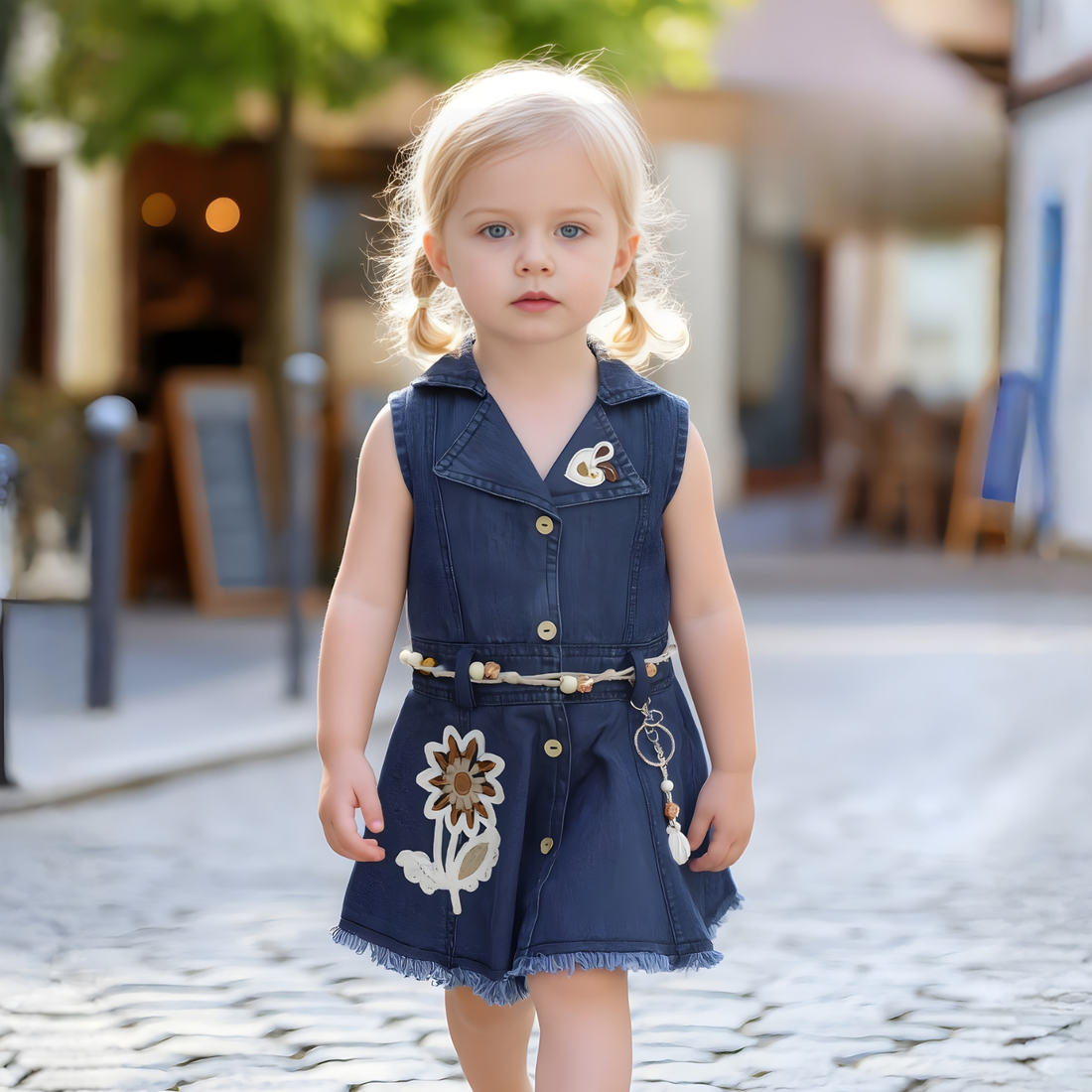Stylish Girls Denim Knee Length Frock