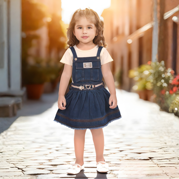 Stylish Girls Denim Knee Length Frock