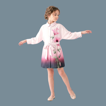 Girls Floral Printed Puff Sleeves Knee Length Frock