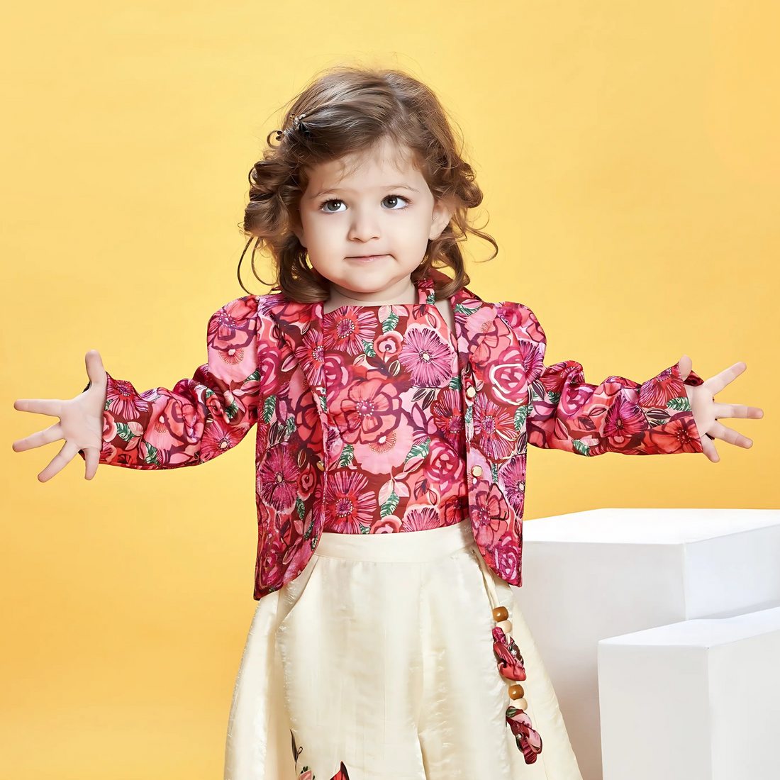 Girls Pink Stylish Floral Printed Palazzo Set