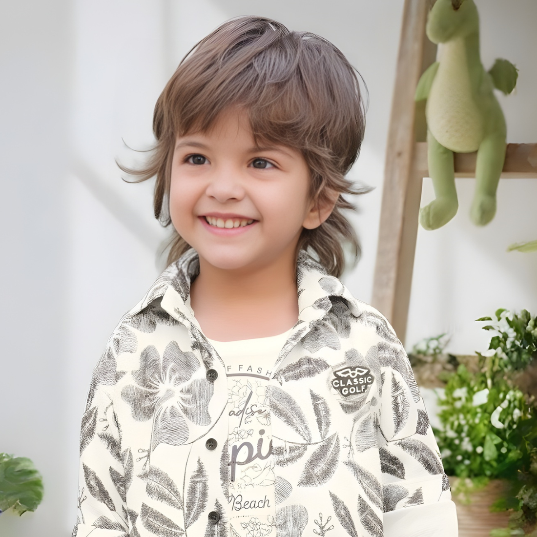 Boys Coffee Floral Printed Full Suit