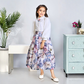 Girls Floral Print Long Skirt & Top