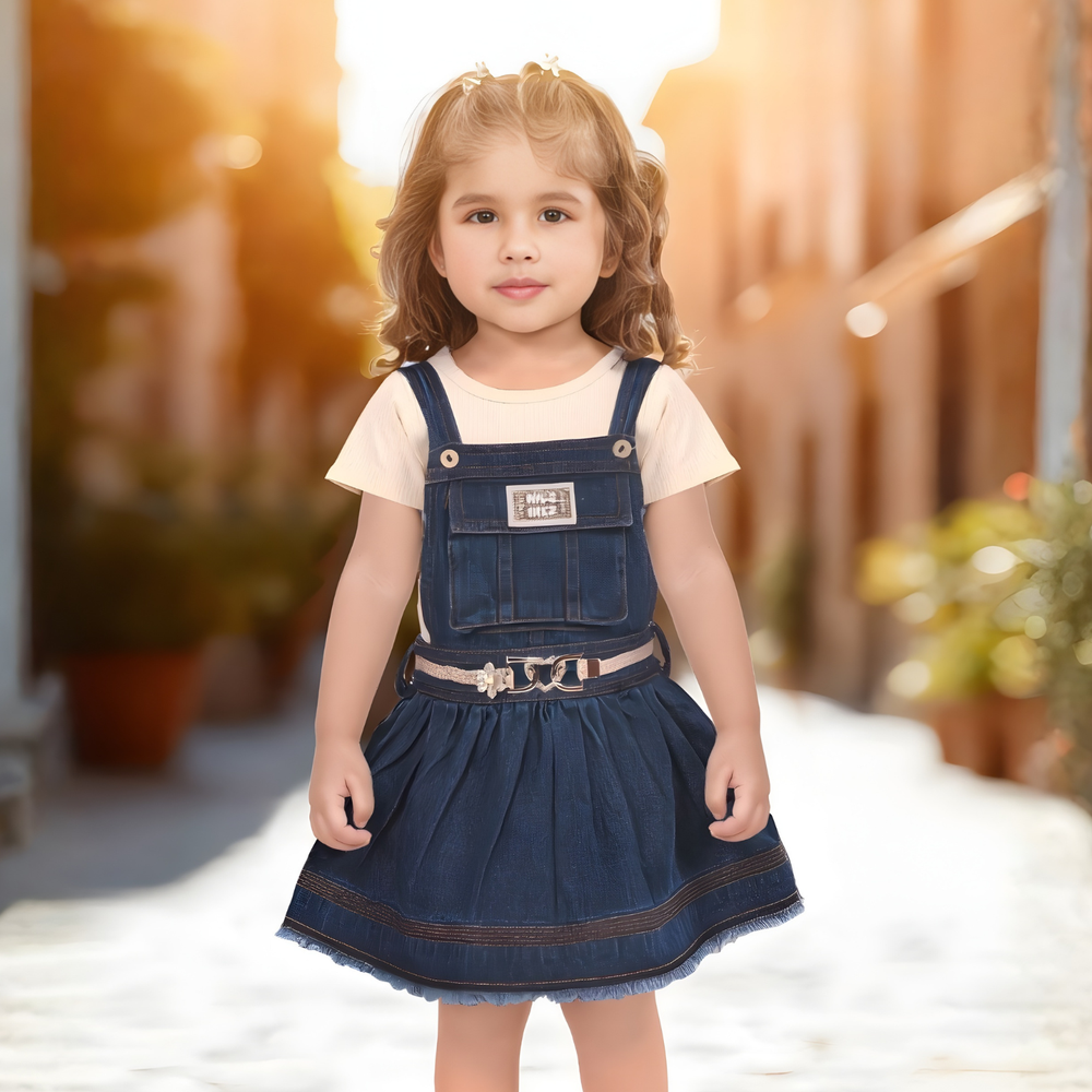 Stylish Girls Denim Knee Length Frock