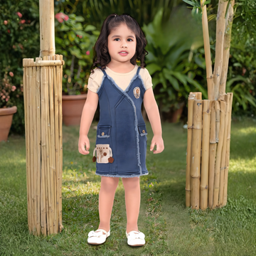 Stylish Girls Denim Knee Length Frock