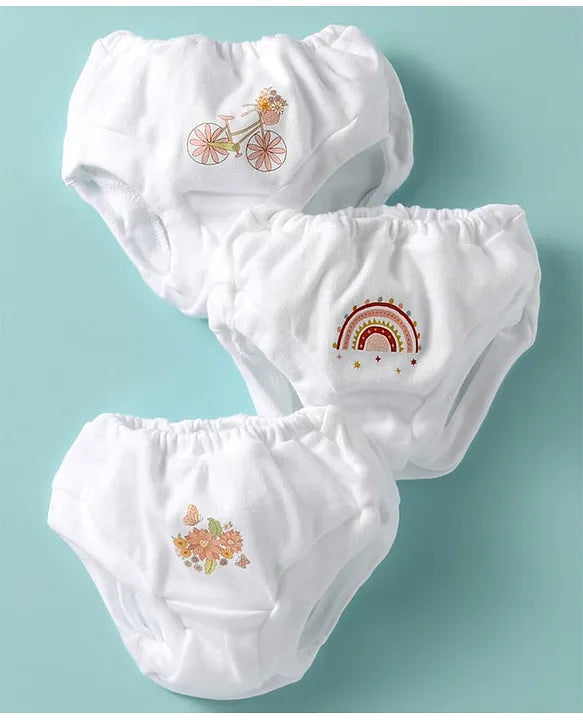 Interlock White Panties with small Print-Pack of 3
