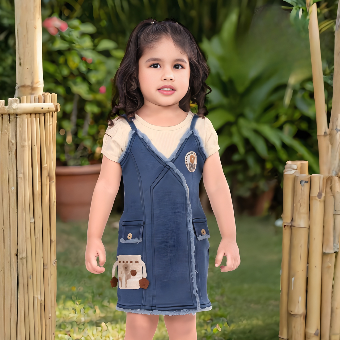 Stylish Girls Denim Knee Length Frock