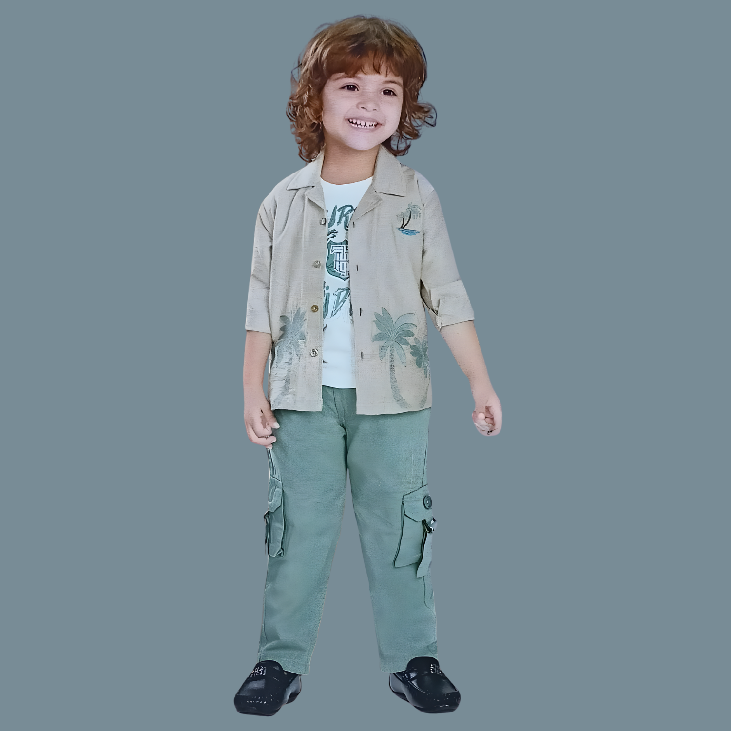 Boys Fawn Floral Printed Full Suit