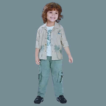 Boys Fawn Floral Printed Full Suit