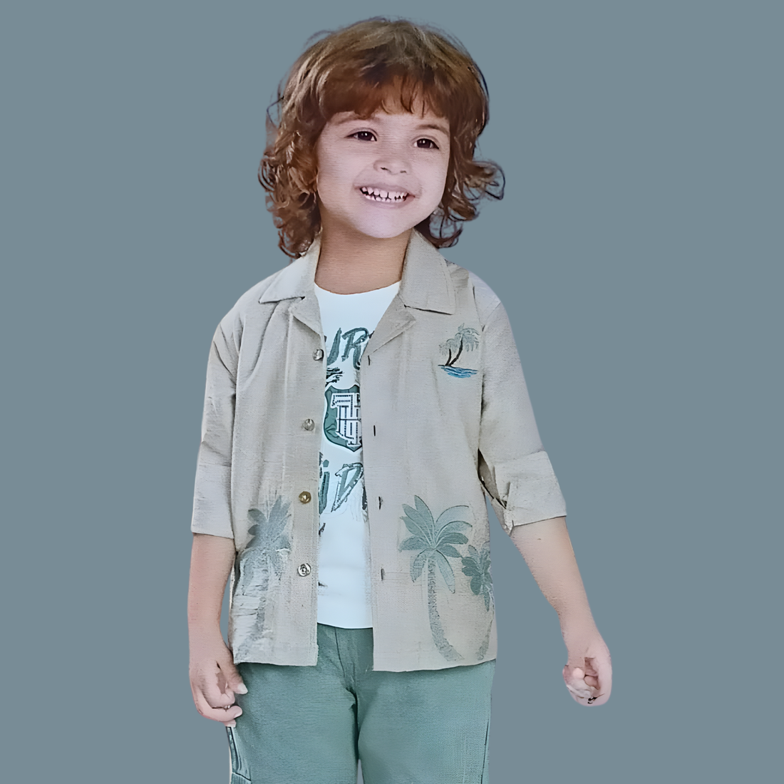 Boys Fawn Floral Printed Full Suit