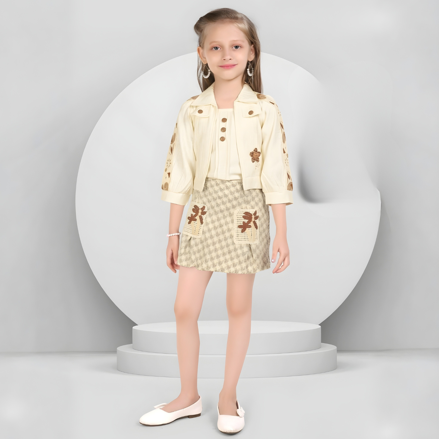 Girls Stylish Fawn Skirt Top with Matching Jacket
