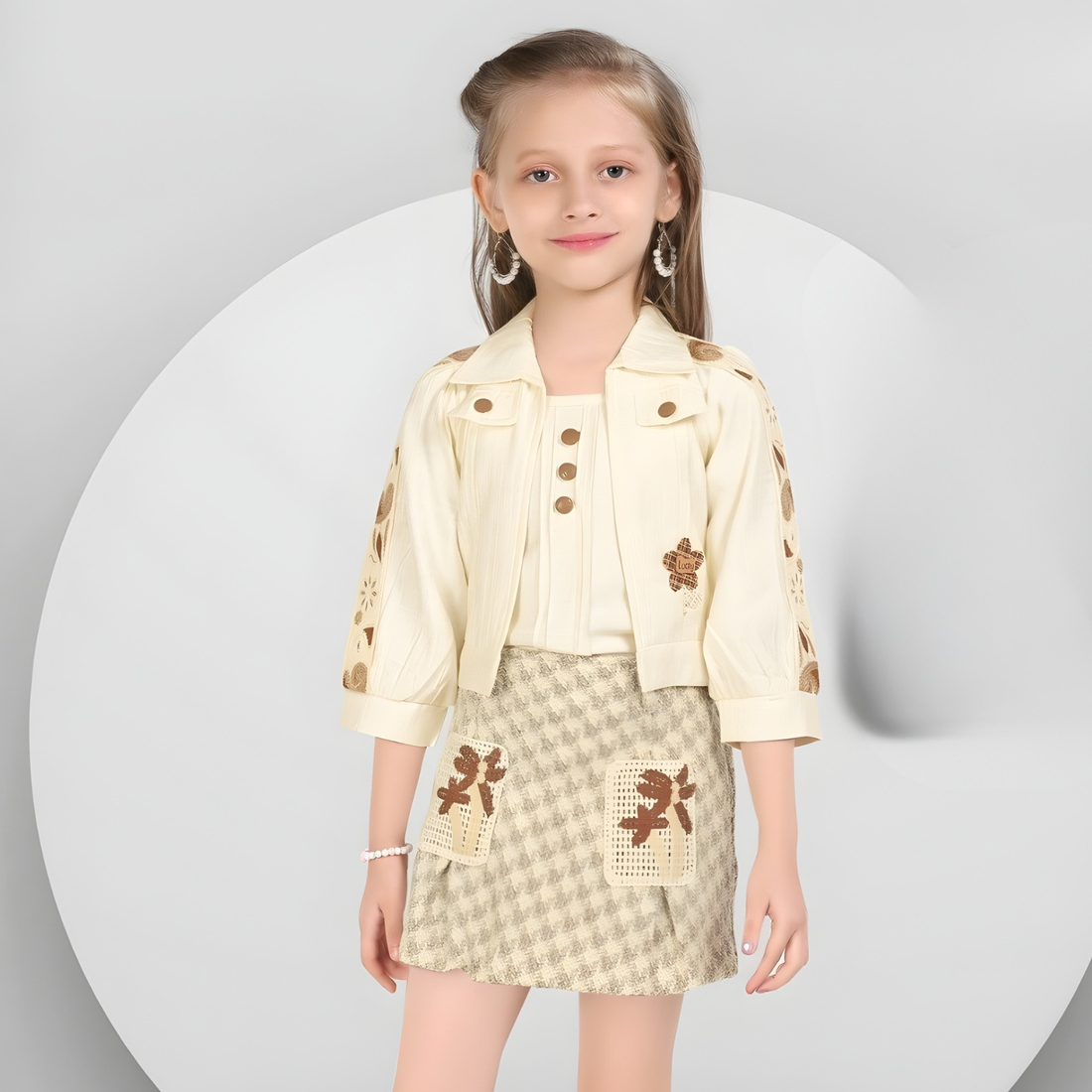 Girls Stylish Fawn Skirt Top with Matching Jacket