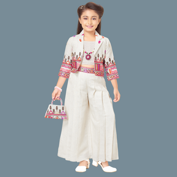 Stylish Plazo Set With Overcoat For Girls