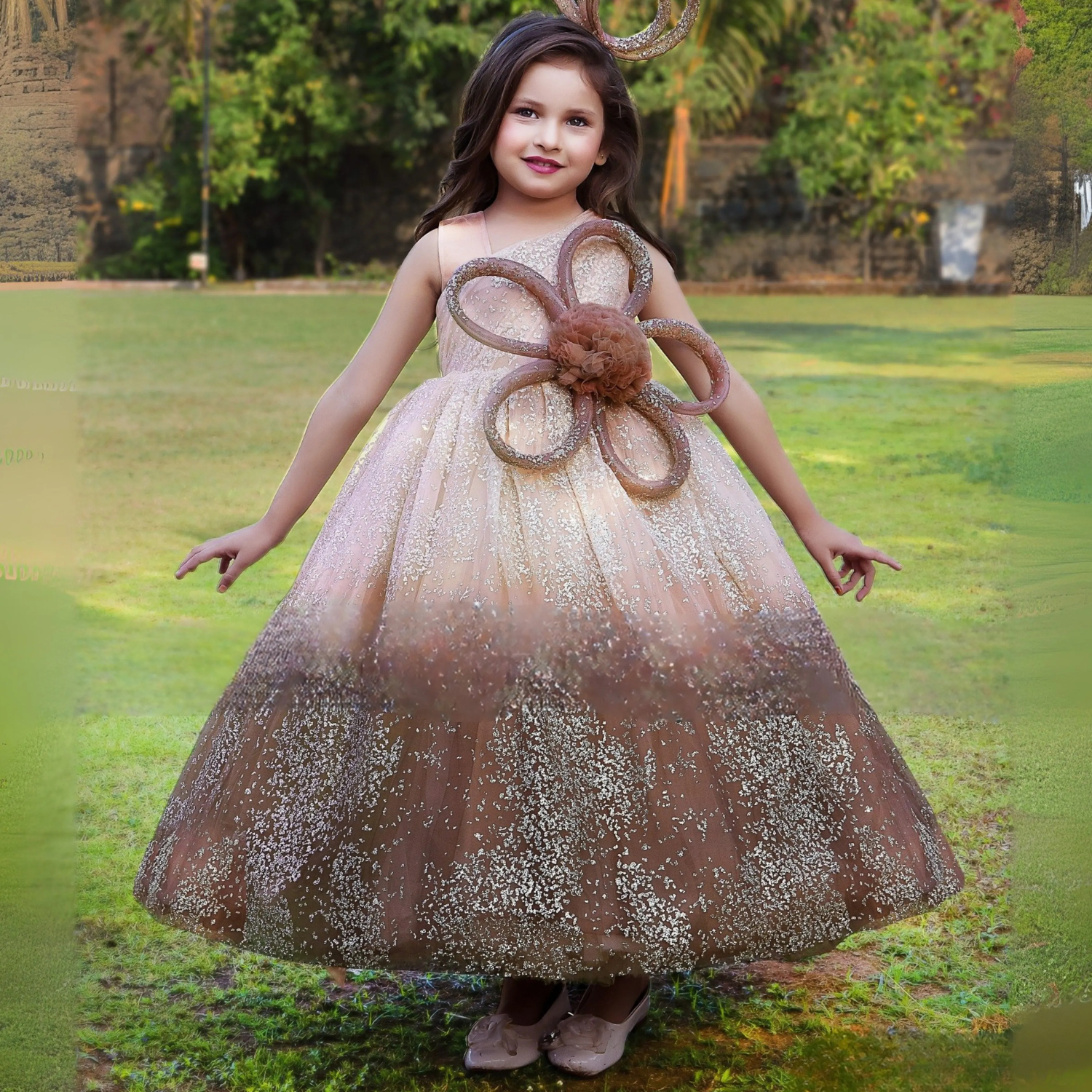 Coffee Shaded Georgette Gown With Zari Weaving