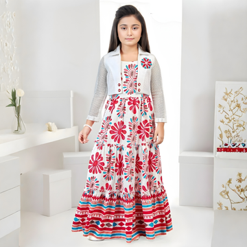 Girls Pink Western Frock & Jacket