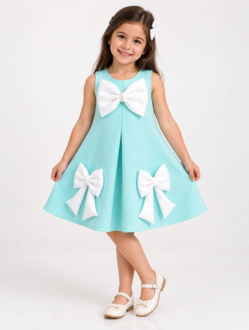 Girls Light Blue Bow Dress