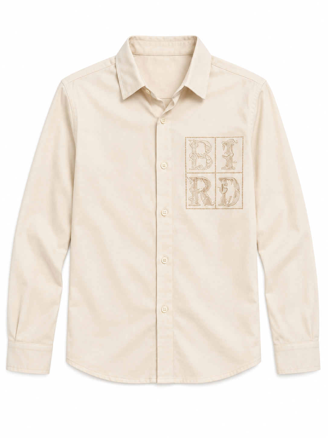 Boys Cream Bird Motif Long Sleeve Shirt