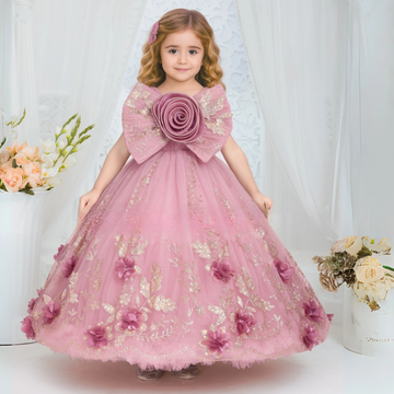 Girls Light Pink Balloon Shape Maxi Length Party Gown