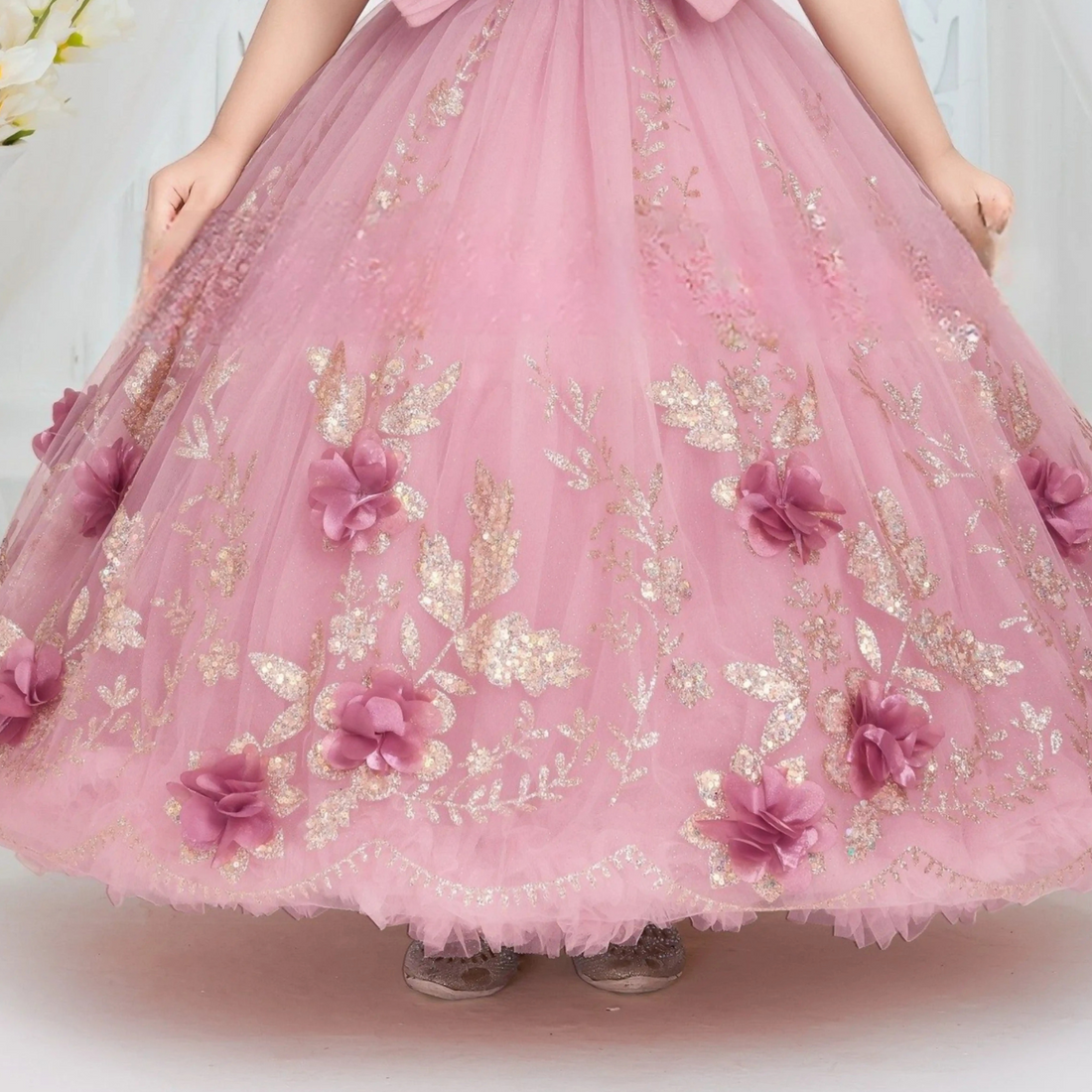 Girls Light Pink Balloon Shape Maxi Length Party Gown