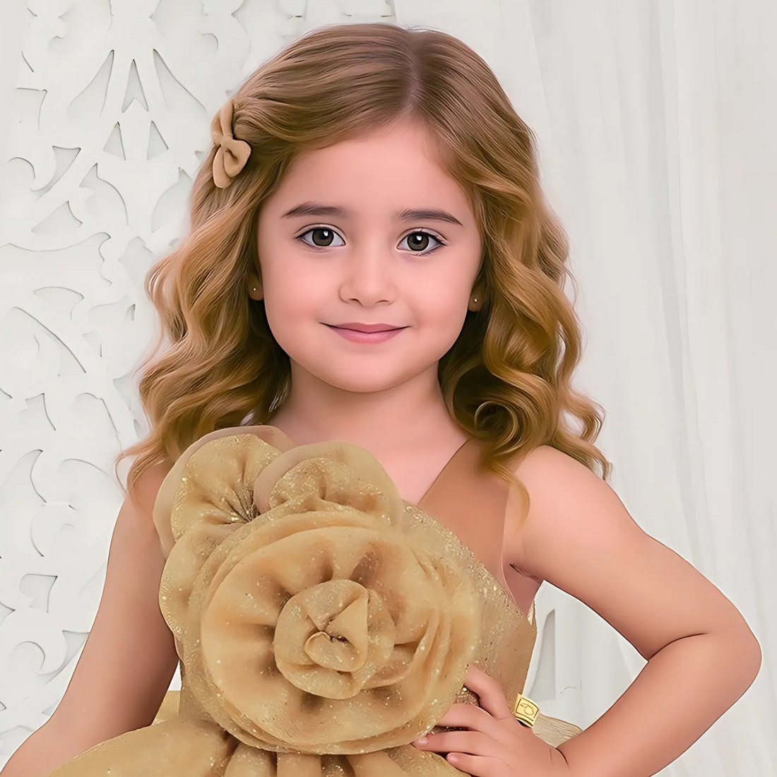 Girls Embellished With Floral Tail Back Frock