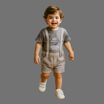 Boys Summer Conversational Printed Dungaree Set