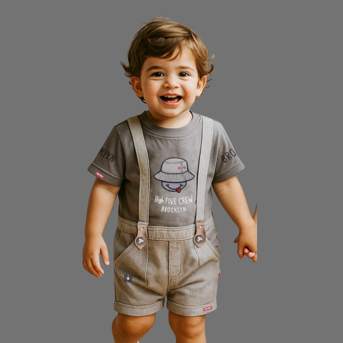 Boys Summer Conversational Printed Dungaree Set