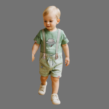 Boys Summer Conversational Printed Dungaree Set