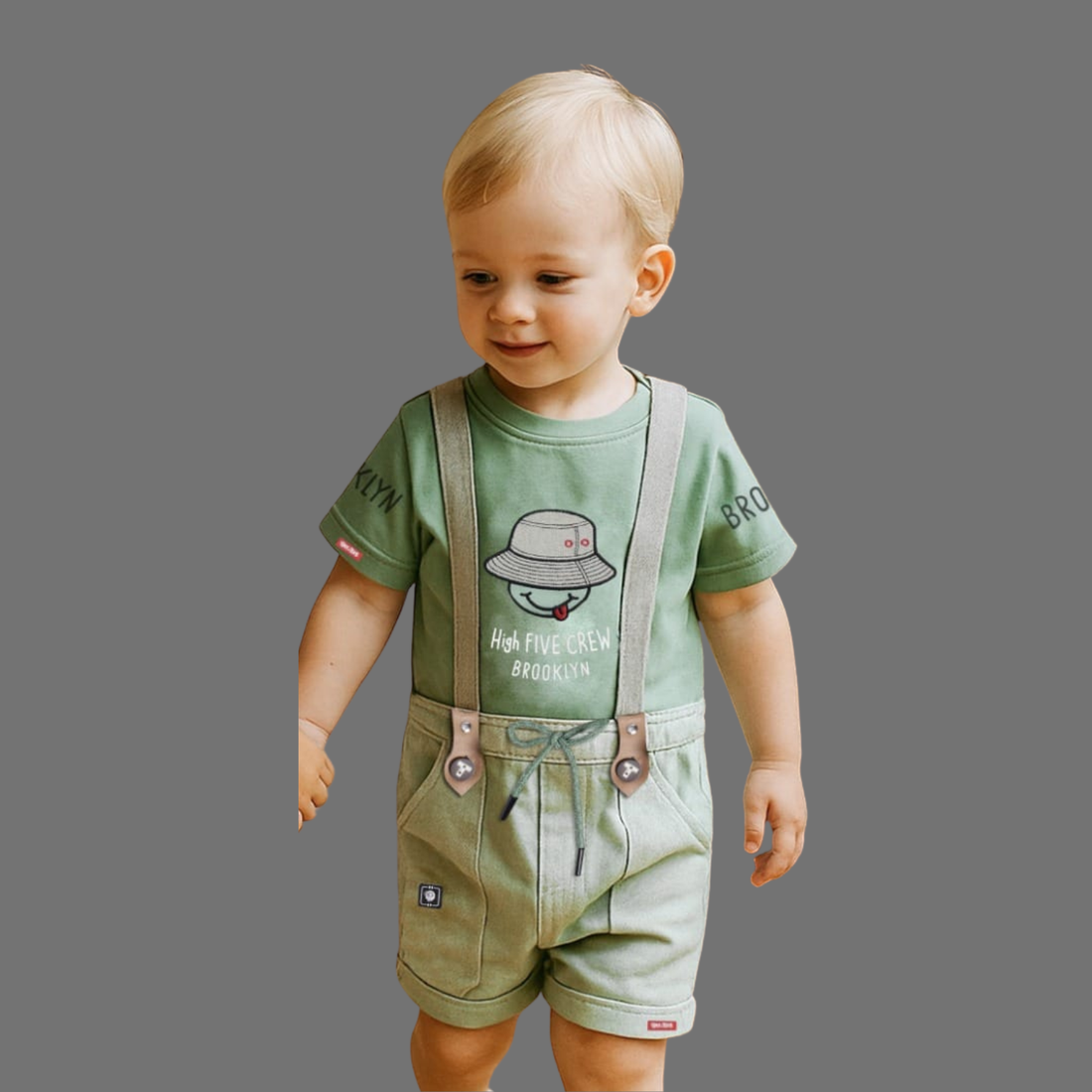 Boys Summer Conversational Printed Dungaree Set