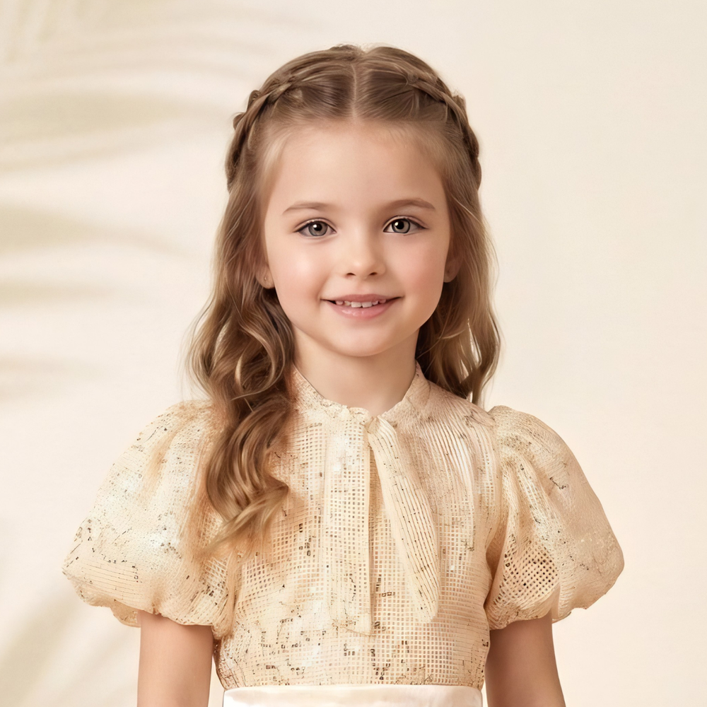 Trendy Girls' Beige Festive Top and Skirt Set